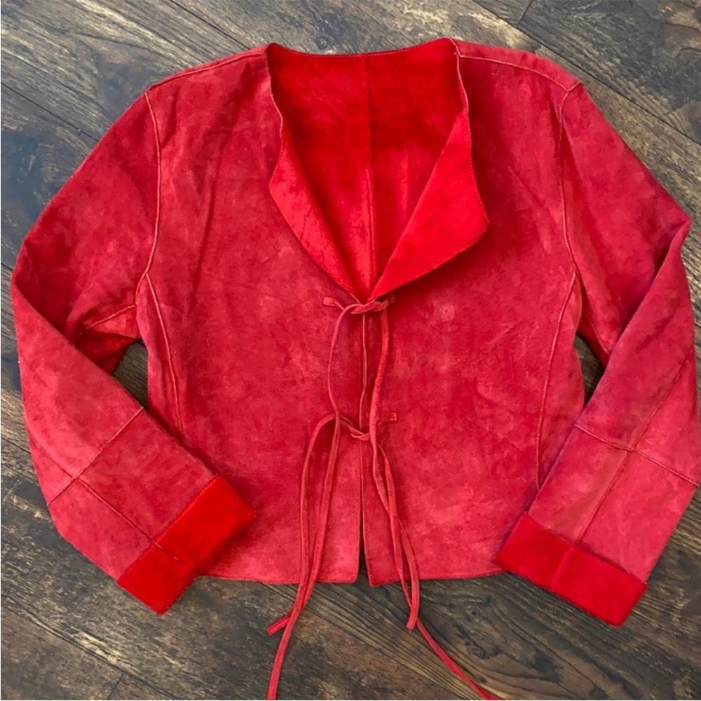 Newport News Red Leather Jacket with Faux Fur